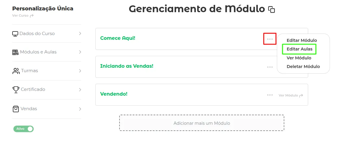 Opção Editar Módulo