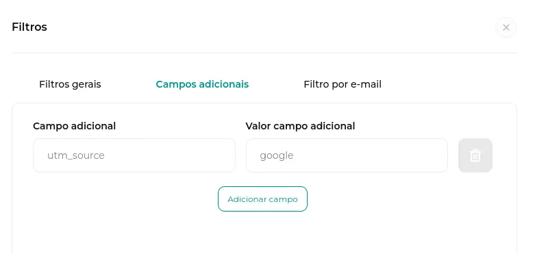 Tela da Greenn Sales: Em Campos Adicionais você terá as seguintes filtragens