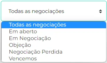Filtro de tipos de negociação