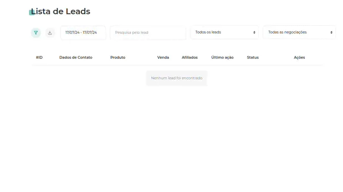 Filtro de data na tela de Leads