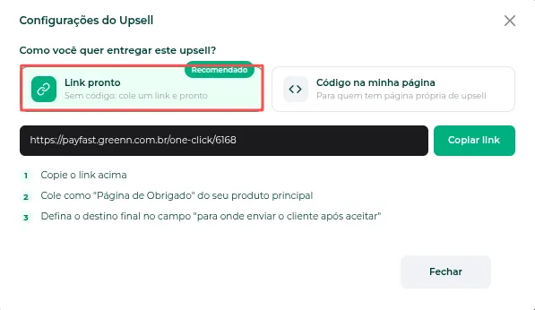 Opção de copiar o link pronto