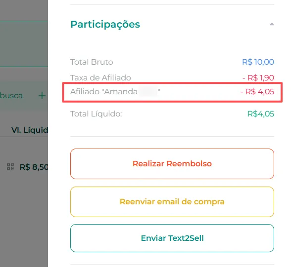 Venda com o afiliado atribuído
