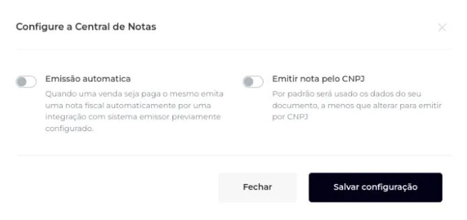 Opções Emissão Automática e Emitir Nota Fiscal pelo CNPJ