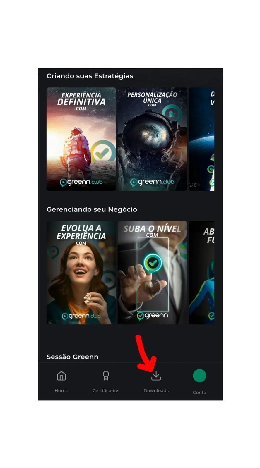 Aba Downloads do aplicativo