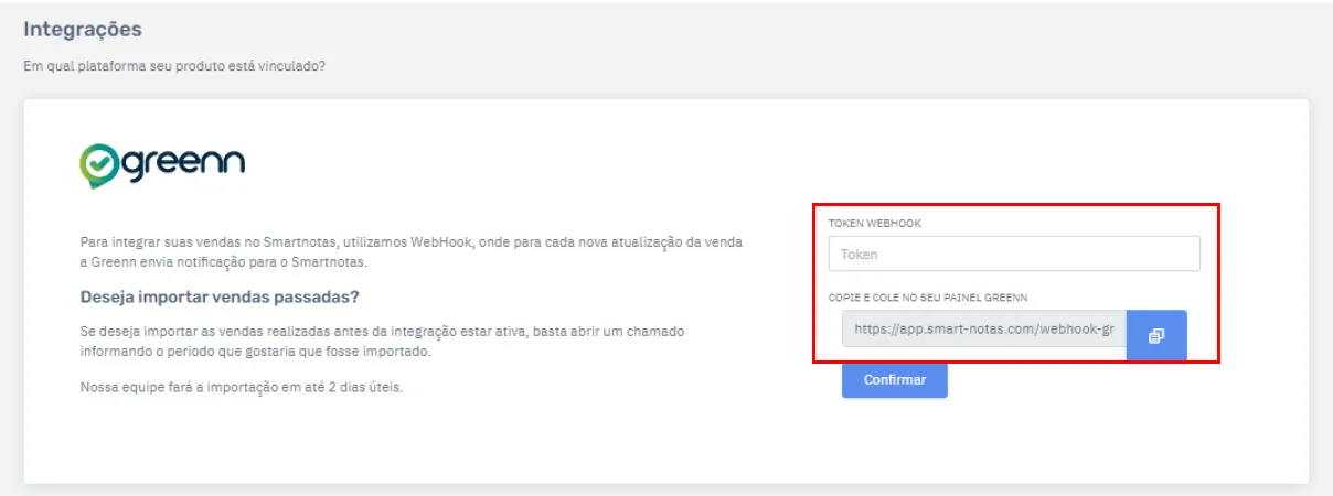 Campo API KEY e botão Copiar na SmartNotas