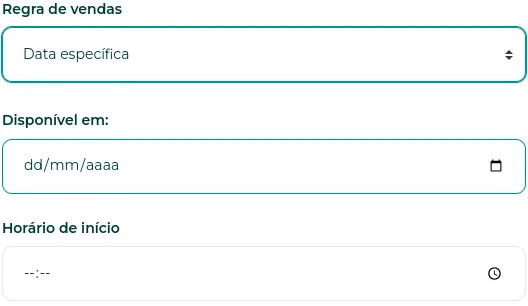 Campos de data e horário de liberação do lote