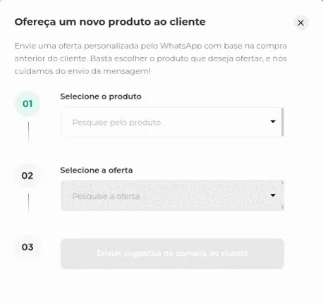 Seleção de produto e oferta para enviar ao cliente