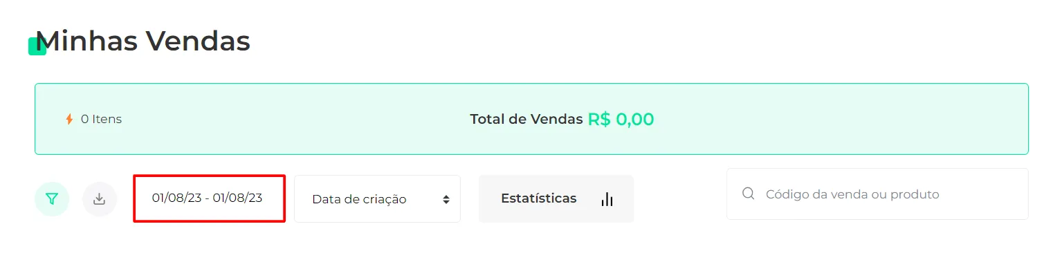 Seletor de data na tela de vendas