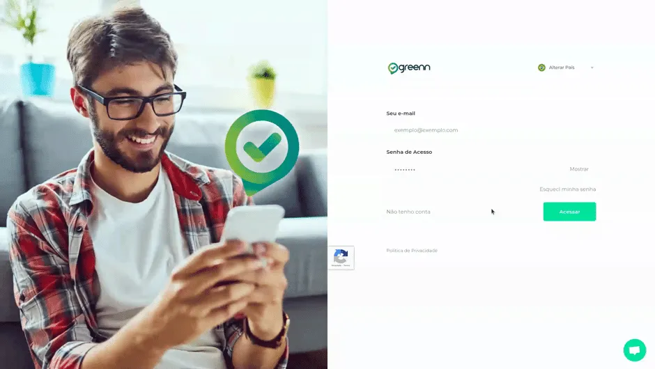 Tela de login da Greenn com a opção Não tenho Conta