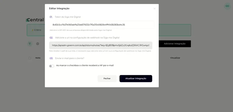 Gravação do clique em Atualizar Integração