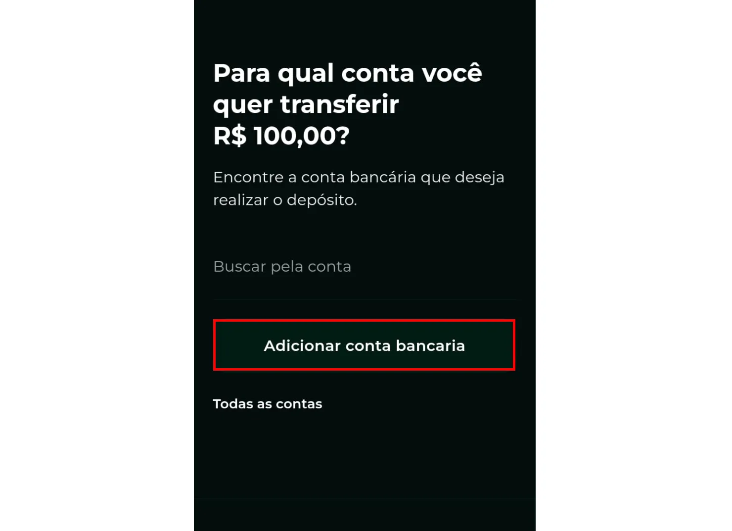 Opção Adicionar Conta Bancária