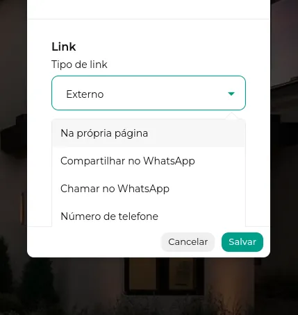 Tela da Greenn Sales: Mais abaixo, você define o que esse botão vai fazer ao ser clicado