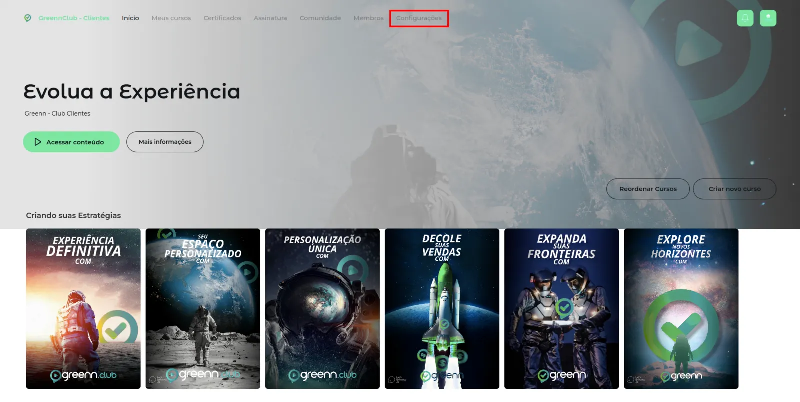 Menu com Configurações