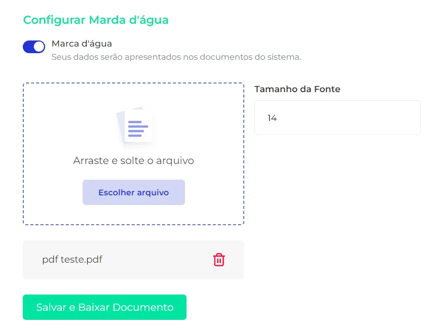 Campos para enviar o arquivo e escolher a fonte