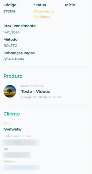 Detalhes da assinatura com a opção Atualizar Assinatura