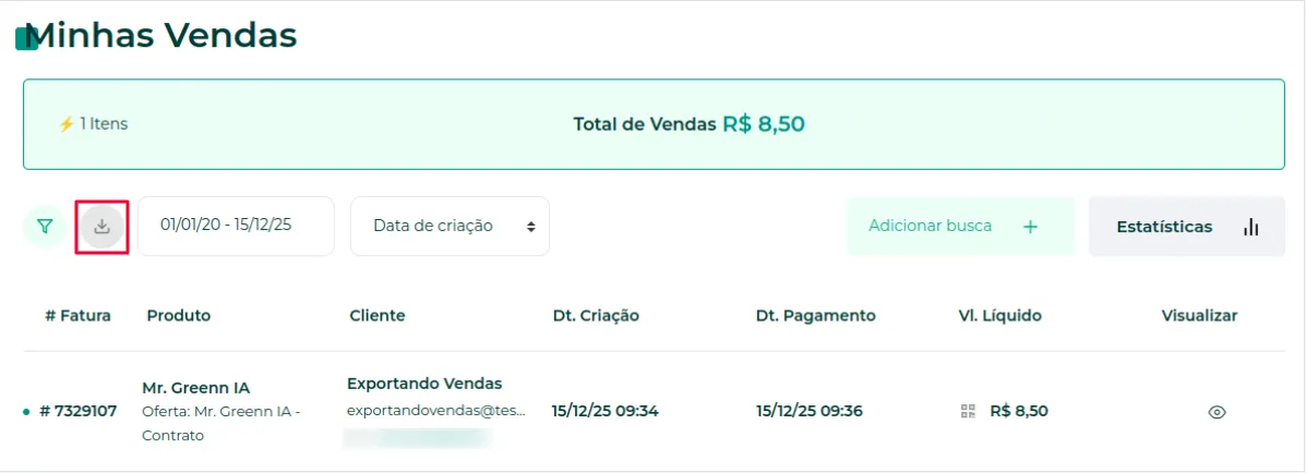 Ícone de seta para iniciar a exportação