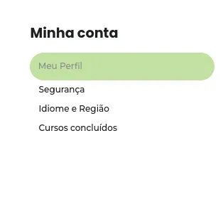 Tela Minha Conta com as seções