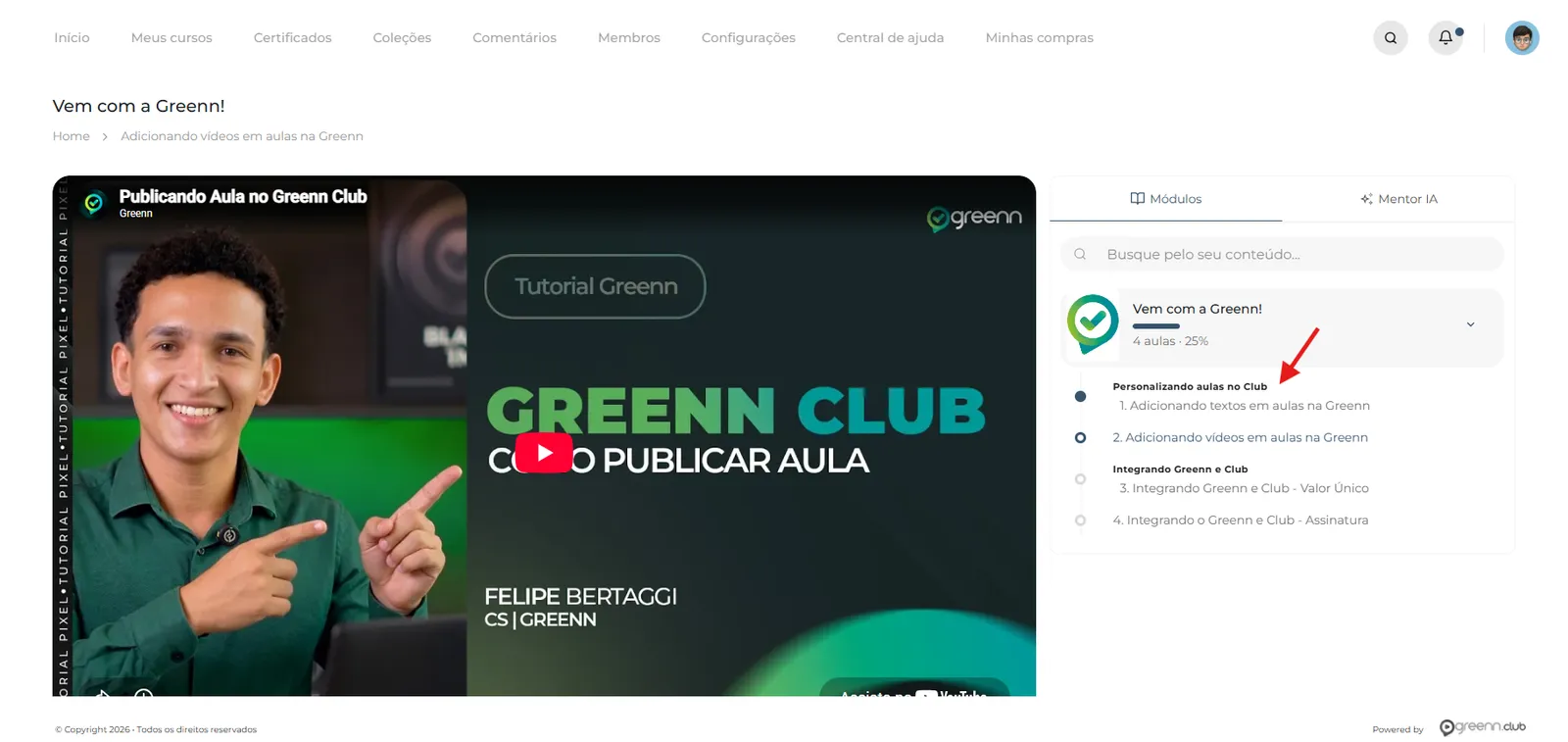 Nome da categoria acima do título da aula
