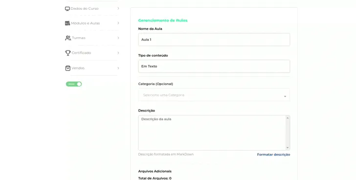 Gravação escolhendo o tipo Vídeo e abrindo o arquivo da aula