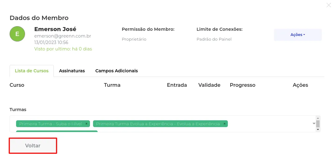 Botão Voltar