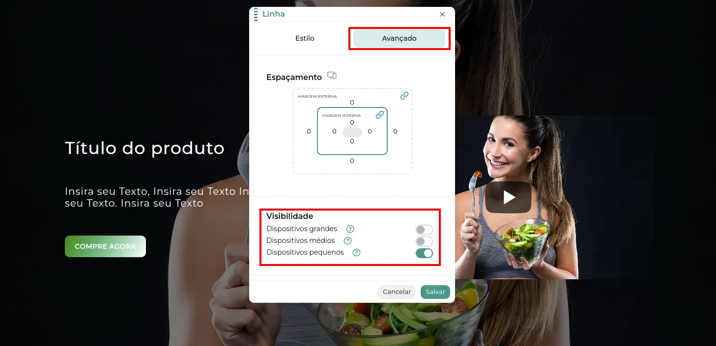 Edição da segunda linha duplicada com a configuração contrária