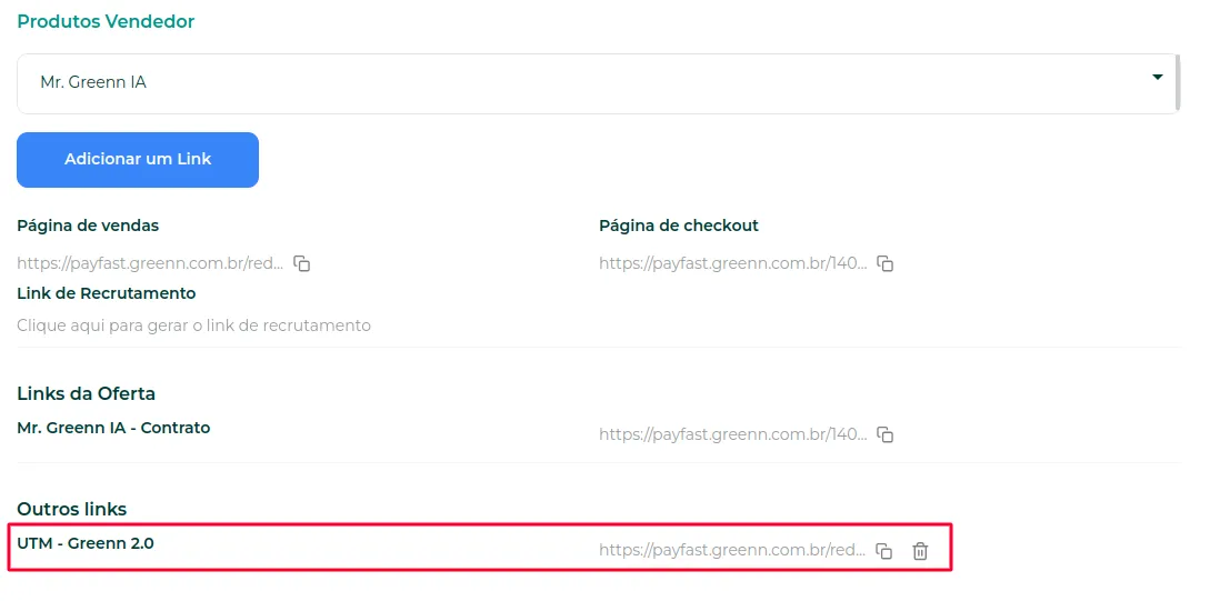Link criado na lista