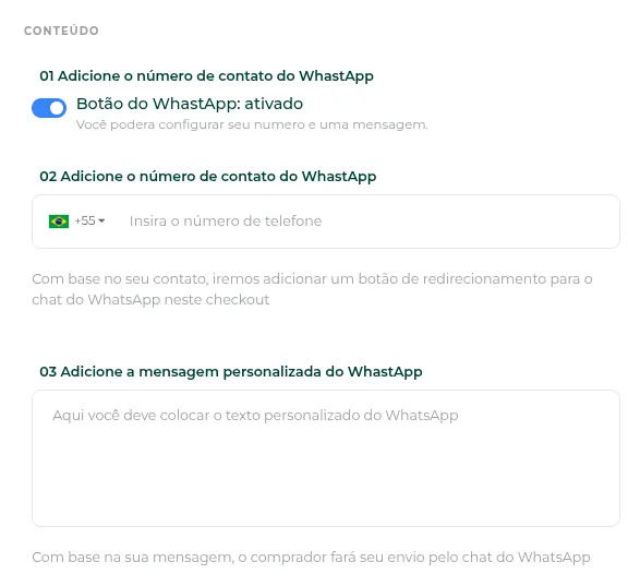 Botão de WhatsApp no checkout