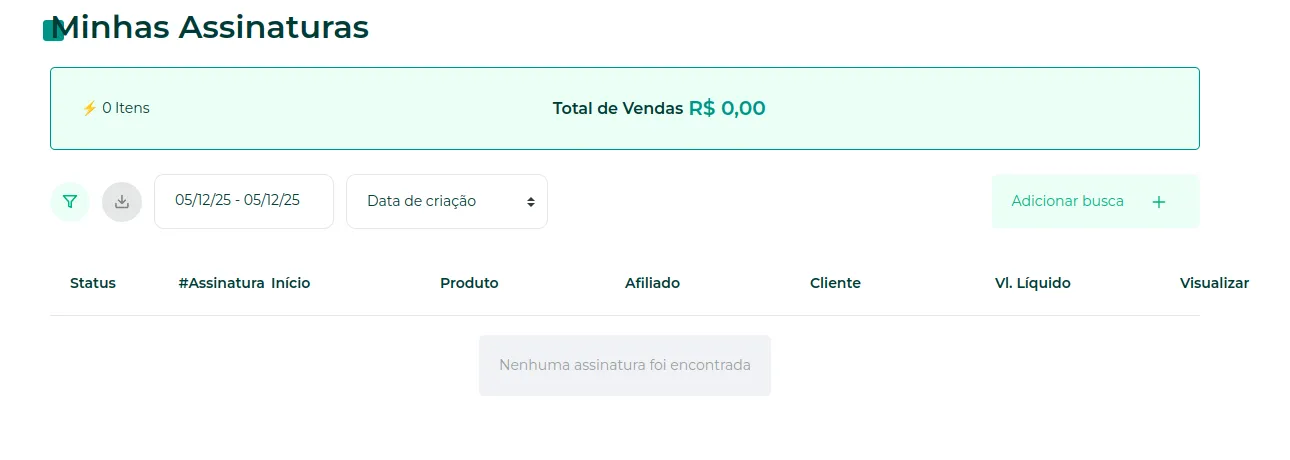 Tela de Minhas Assinaturas antes de filtrar