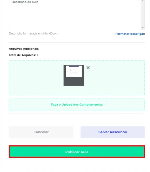 Botão Publicar Aula
