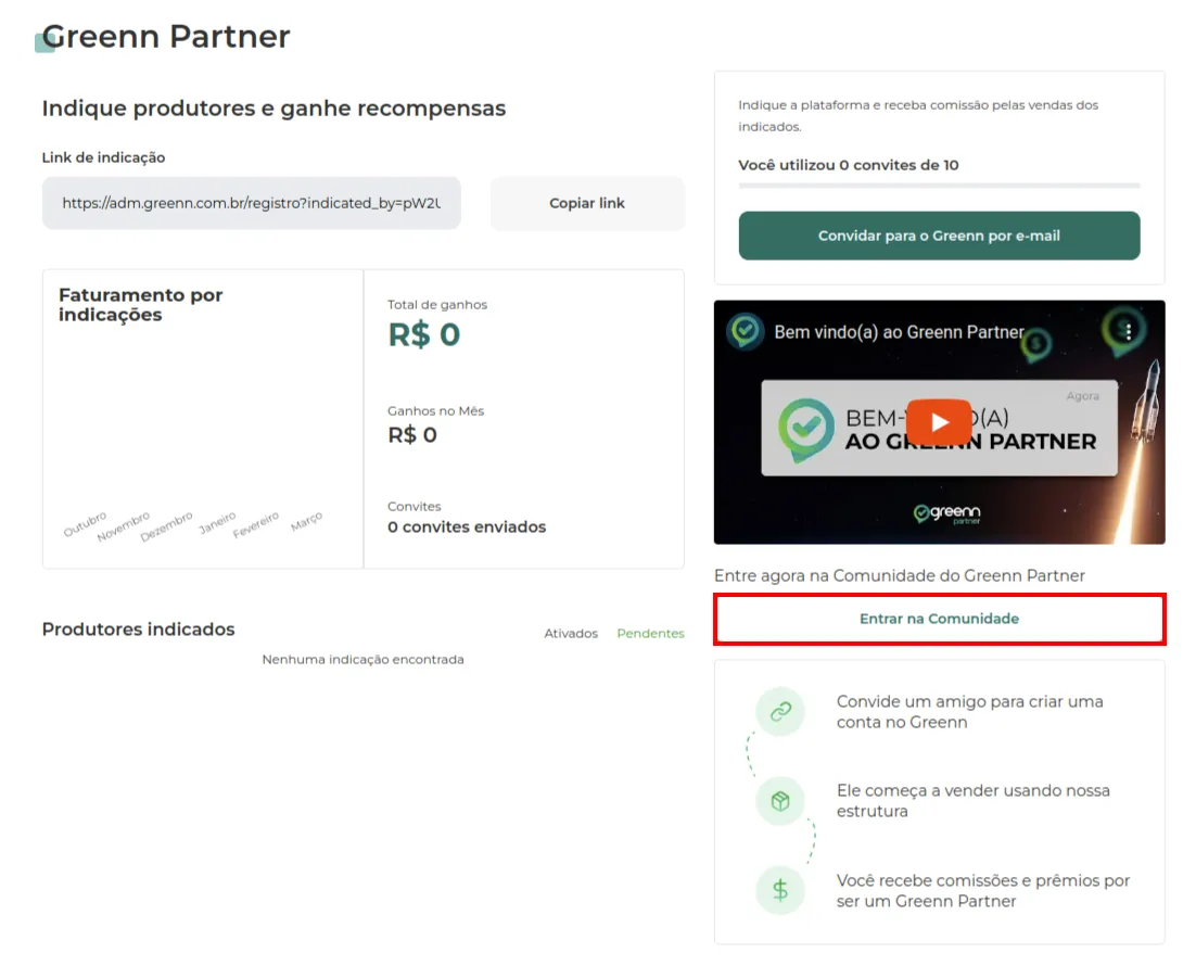 Opção Entrar na Comunidade no Menu de Partner
