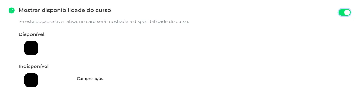 Seletores de cor para Disponível e Indisponível