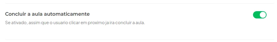 Opção Concluir aula automaticamente habilitada