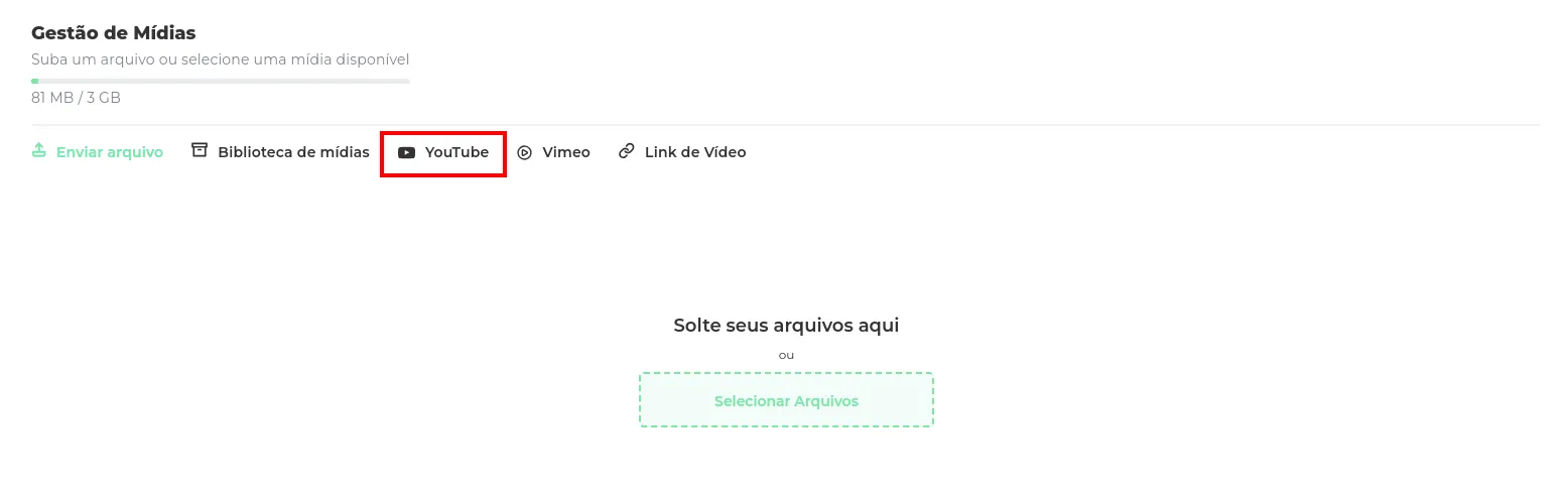 Opção Youtube