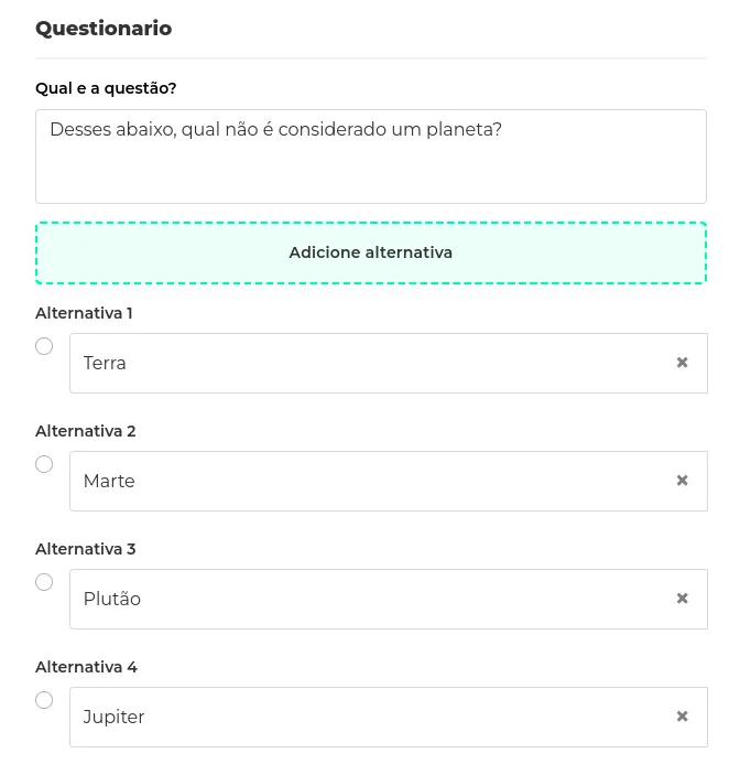 Campos das alternativas