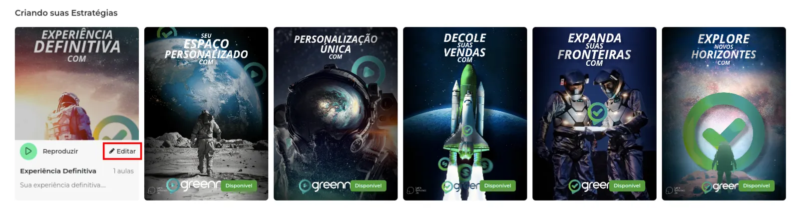 Capa do curso com o botão Editar