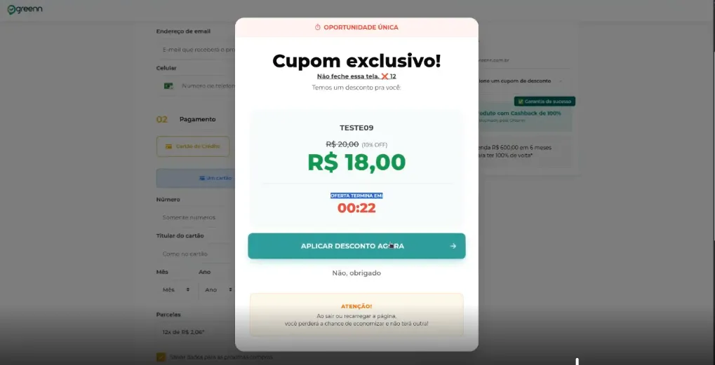 Oferta Vision.AI exibida no checkout quando o cliente tenta sair