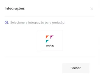 Seleção do E-Notas como integração