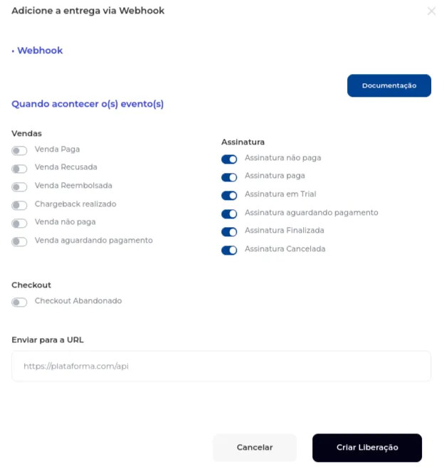 Opções de assinatura habilitadas