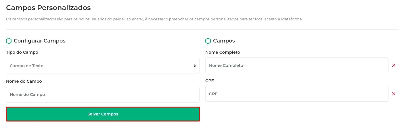 Botão Salvar Campos