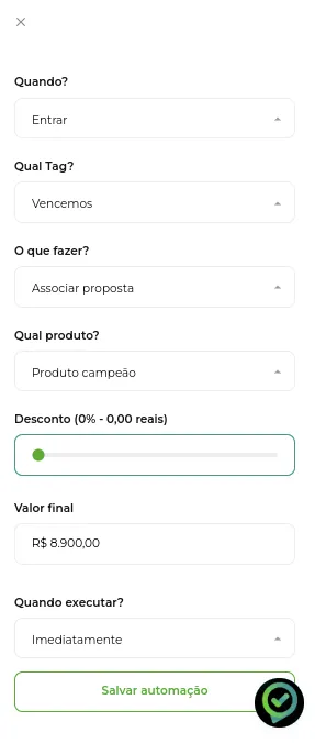 Tela da Greenn Sales: Após adicionar todas as informações, clique em Salvar Automação