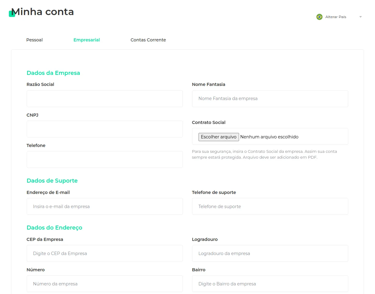 Formulário com os dados da empresa