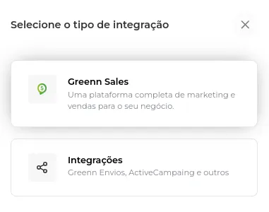 Tela da Greenn Sales: Selecione a Greenn Sales