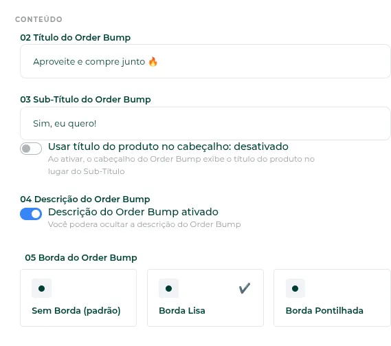 Pré-visualização do order bump