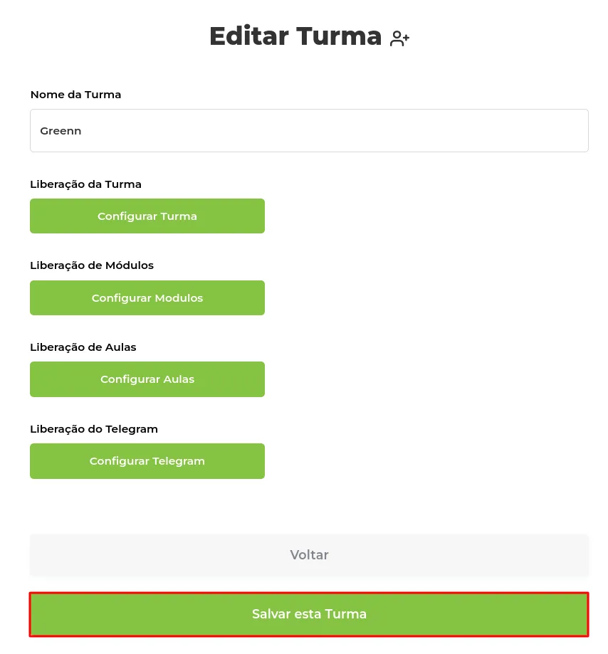 Botão Salvar Esta Turma