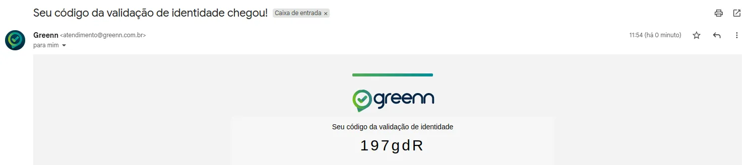Aviso de código enviado ao e-mail do produtor