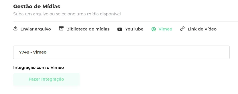 Integração do Vimeo criada e pronta para seleção
