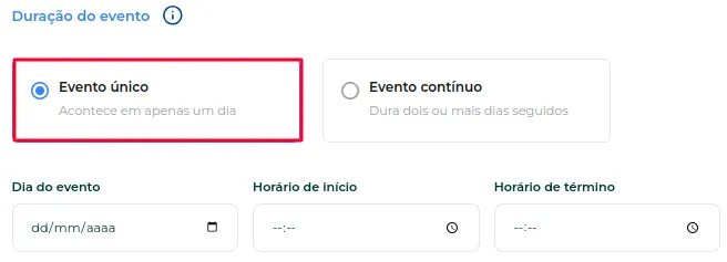 Configuração de evento único