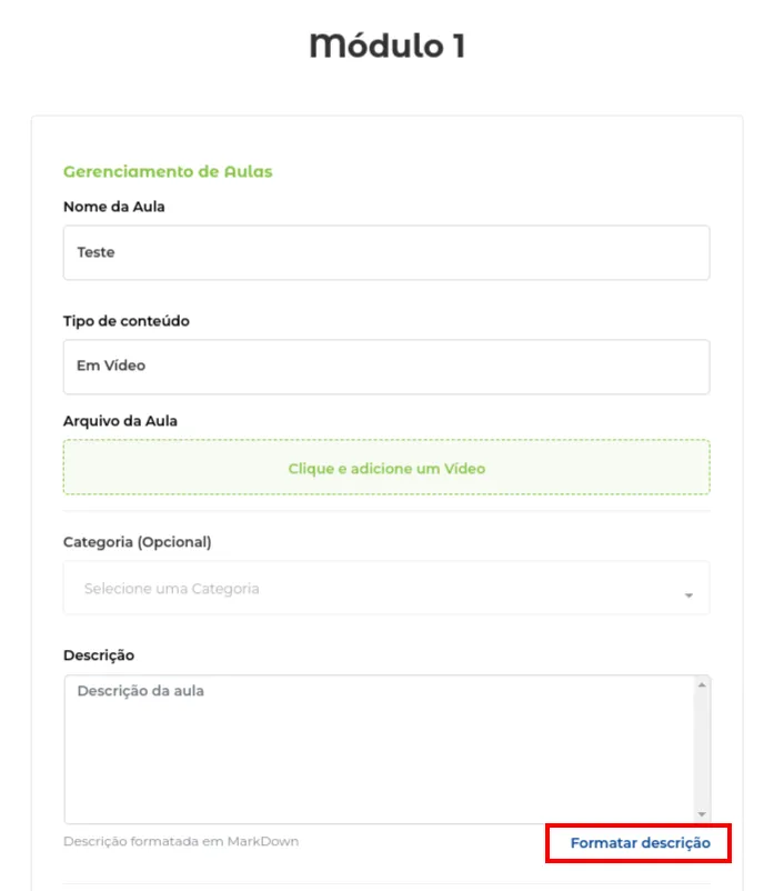 Botão Formatar Descrição