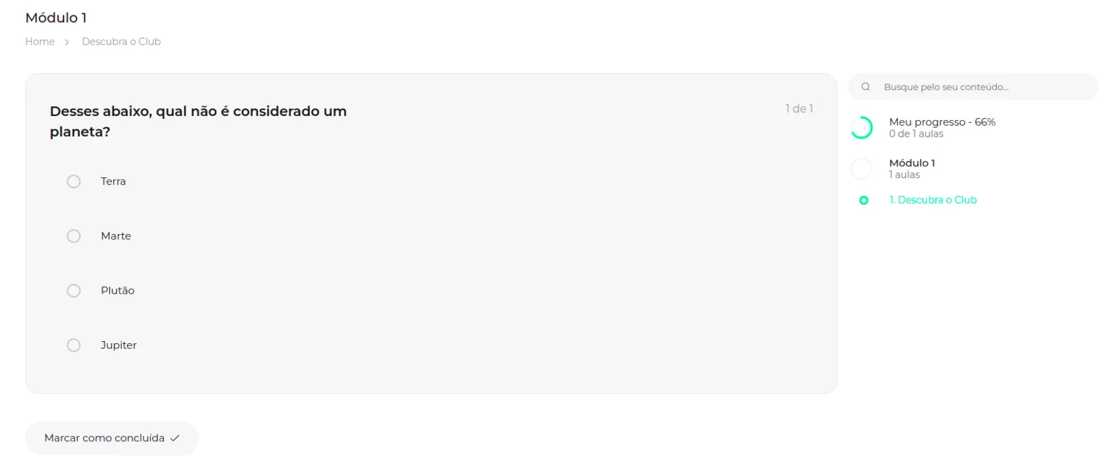 Questionário publicado na lista de aulas