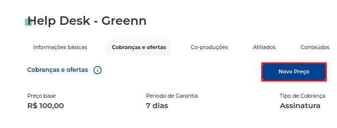 Botão Novo Preço